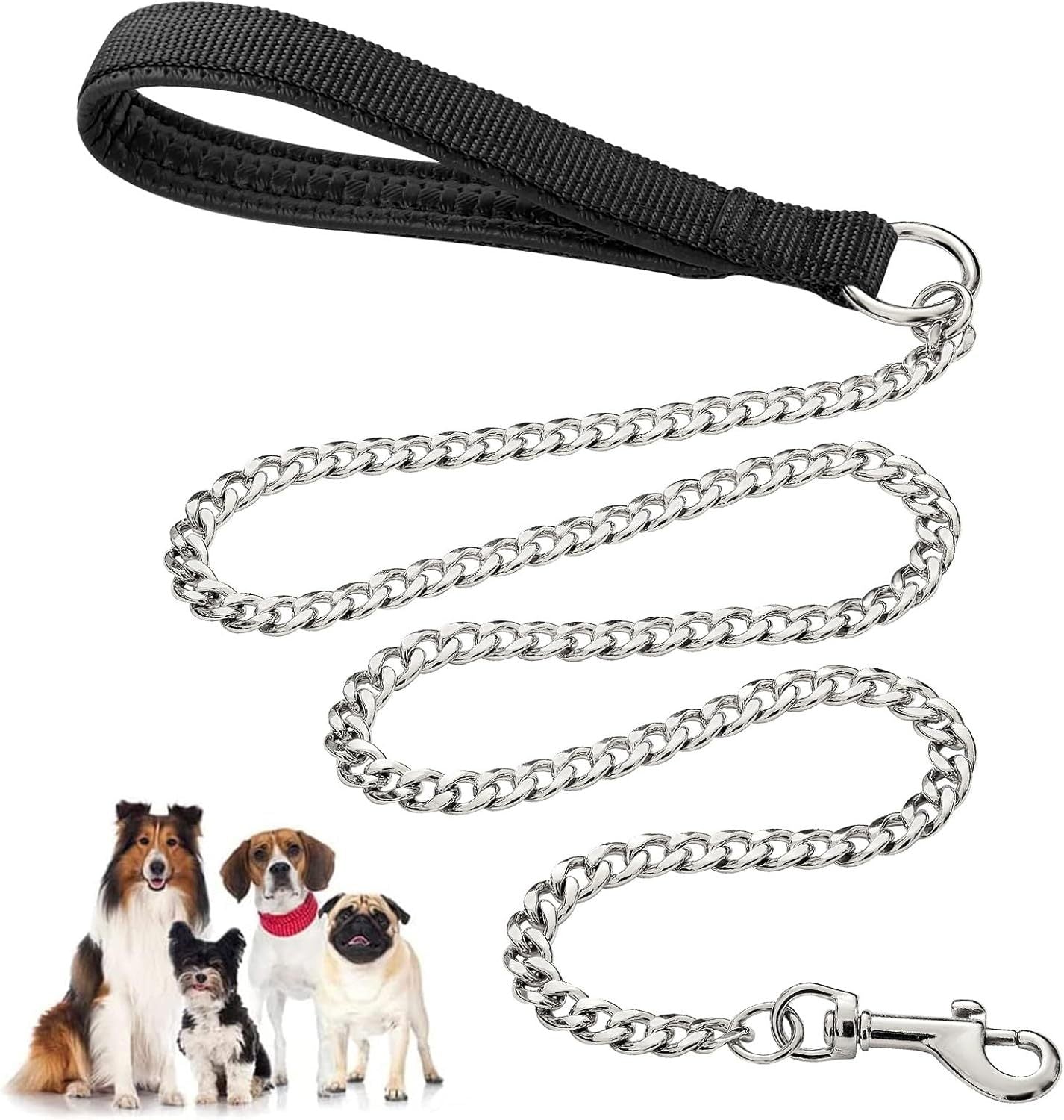 Heavy-Duty Steel Dog Leash, Soft Padded Handle