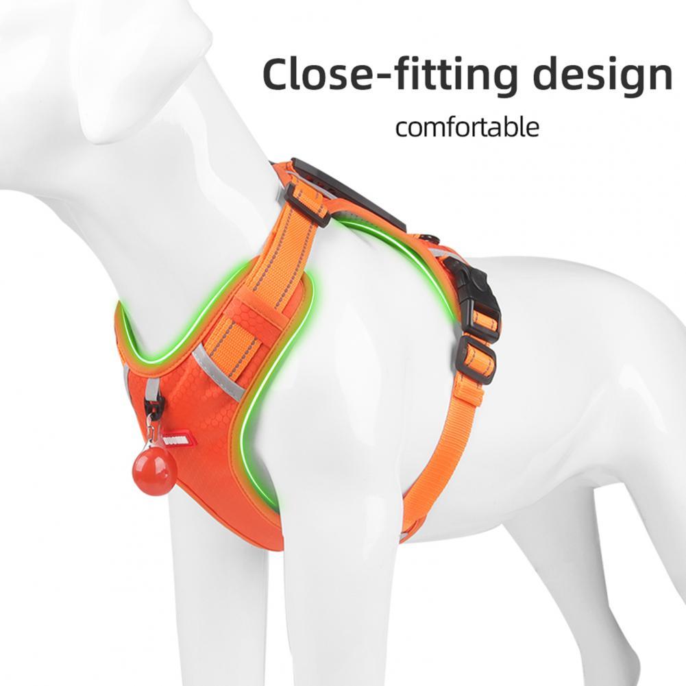 Orange Reflective No-Pull Dog Harness for Safer Night Walks