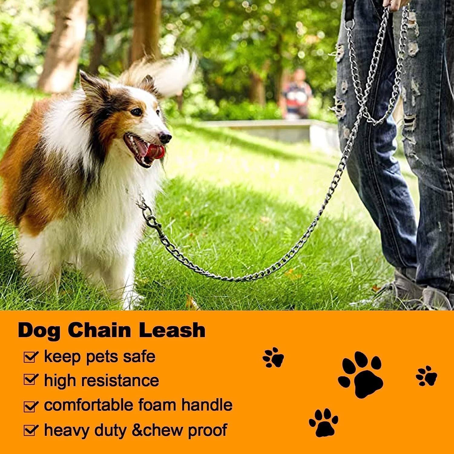 Heavy-Duty Steel Dog Leash, Soft Padded Handle